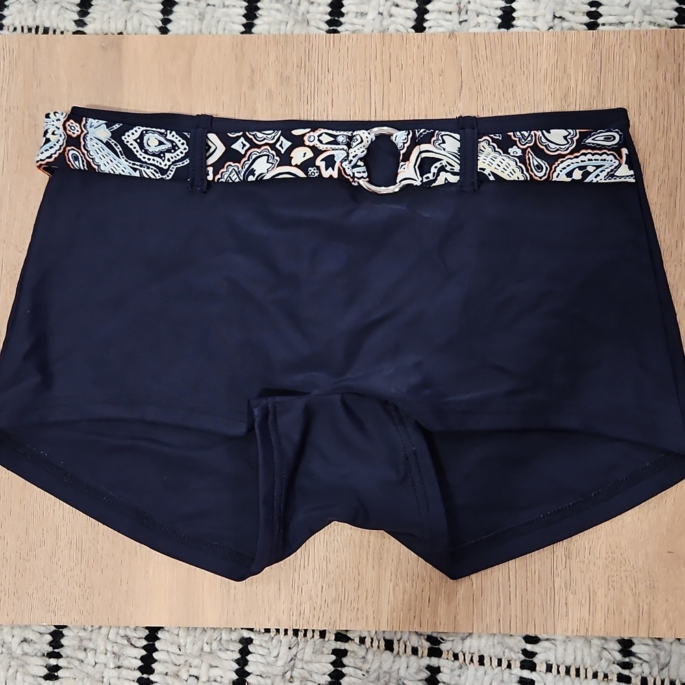 LOFT Ann Taylor Swimwear Navy Shorts W Paisley Belt Small Pre Owned